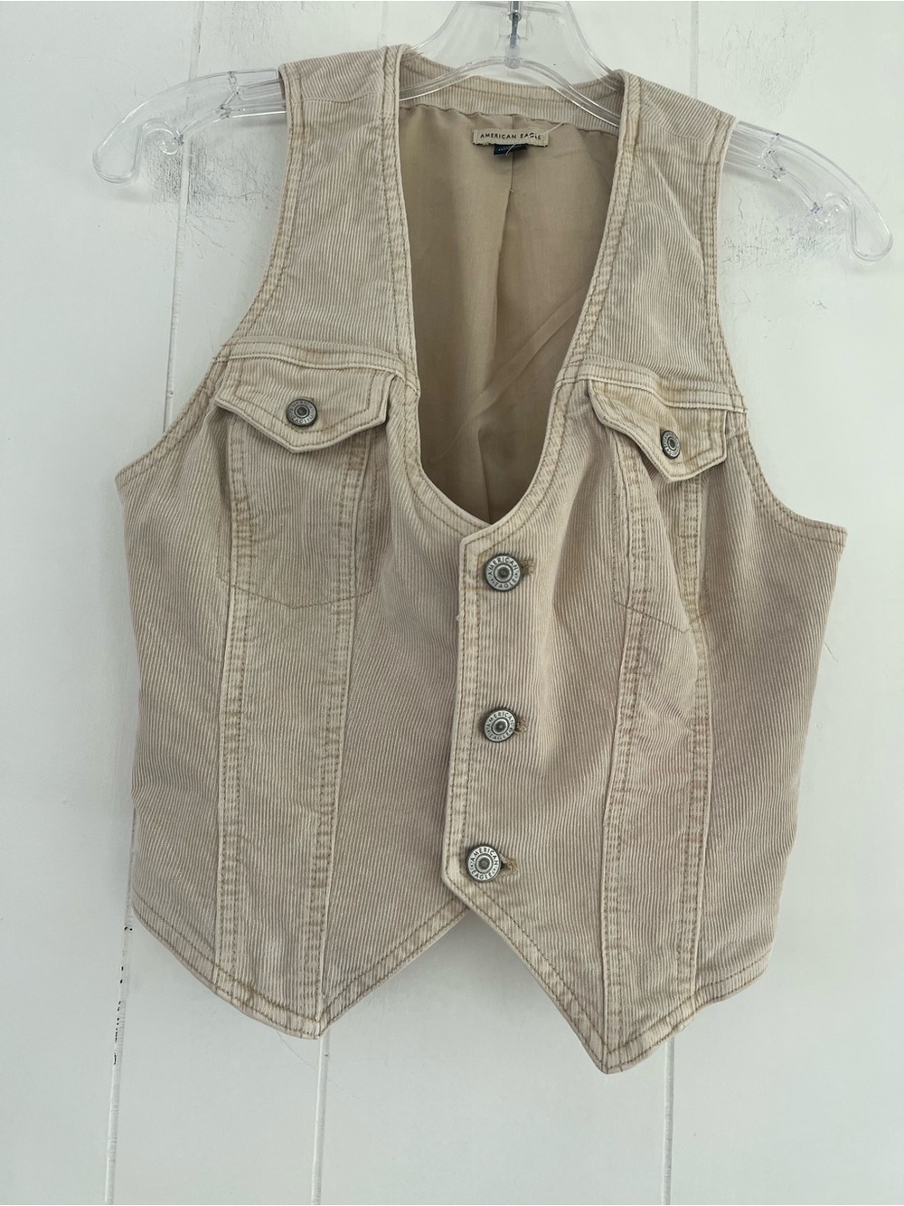 American Eagle Outfitters AE V-Neckline Cropped Corduroy Pocket Vest Size Small